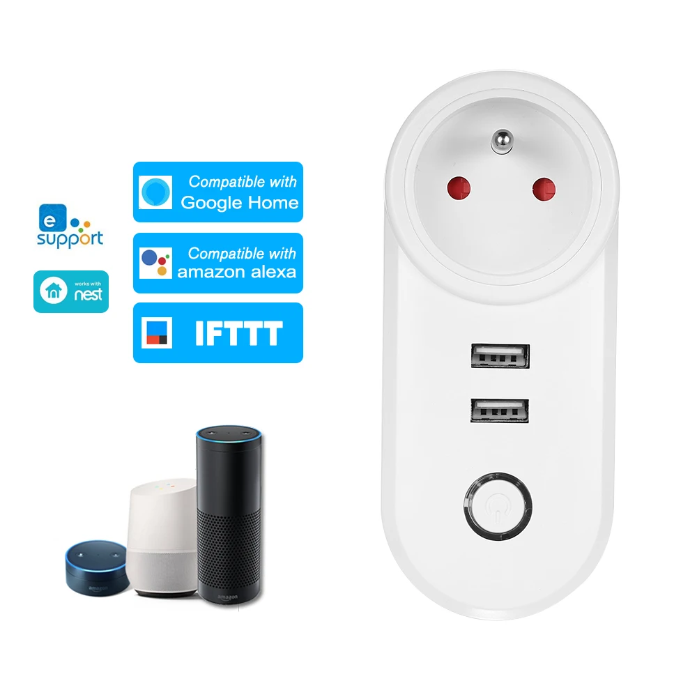 Умная Wi-Fi розетка EWeLink с разъемом EU type E Smart Plug 2* usb порт для зарядки пульт дистанционного управления смартфоном для Amazon/Google Home