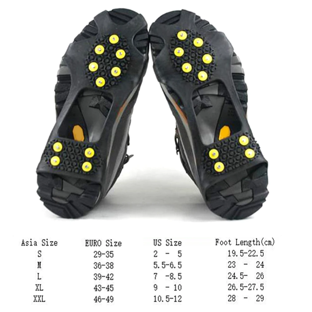 

Size S-XL 10 Studs Anti-Skid Ice Gripper Spike Winter Climbing Anti-Slip Snow Spikes Grips Cleats Over Shoes Covers Crampon