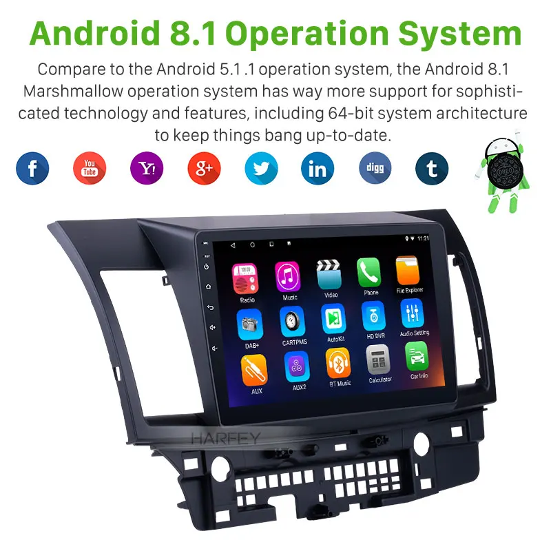 Clearance 10.1"Android 8.1/9.0 Car Head Unit Radio Player GPS Navigation for 2008-2015 Mitsubishi Lancer-ex support FM Bluetooth Video 1