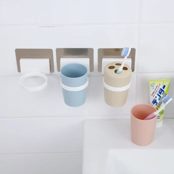 

1pcs Wall Suction Toothbrush Holder Suit Sucker Toothpick Wall Hanging Mouthwash Cup Creative Brush Cup