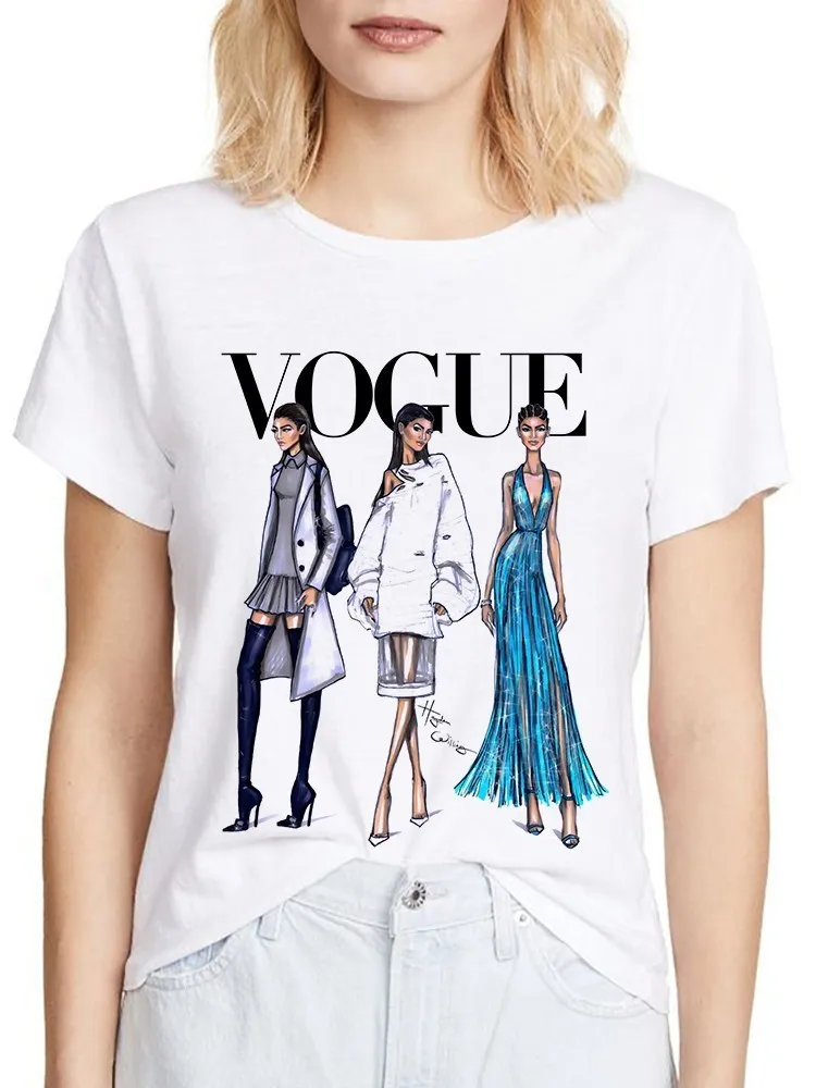 Рисованной Zendaya vogue Забавный kawaii футболка для женщин 2019 новые летние белые