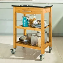 SoBuy FKW28-SCH бамбуковая Кухонная Тележка с черной гранитной