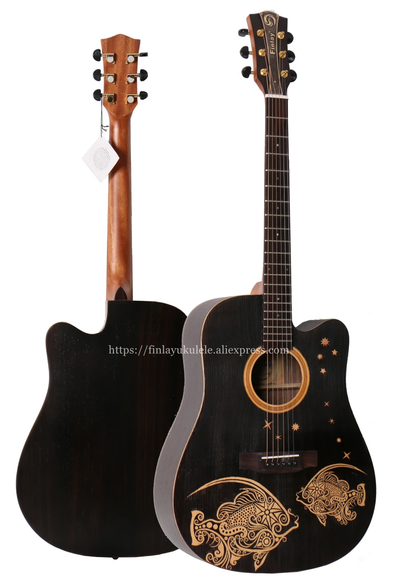 

Finlay 41" Electric Guitar,Solid Spruce Top/Rosewood Body,Drawing carving Top, guitars china With Pickup tuner,Pisces