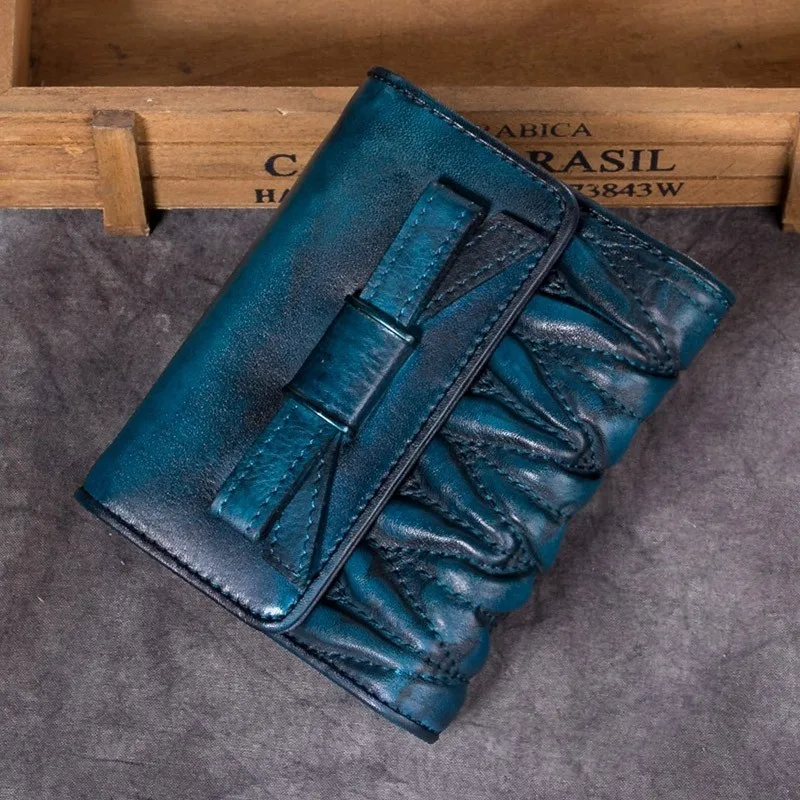 

Handmade Genuine Leather Women Short Style Wallet 2019 Design Vintage Purse Hasp Wallets Small Purses Card Holder High Quality