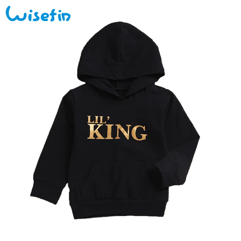 

Letter King Baby Hoodies High Quality Long Sleeve Cotton Hooded Black or White Fashion Kids Clothes For Boy Girl Breathable