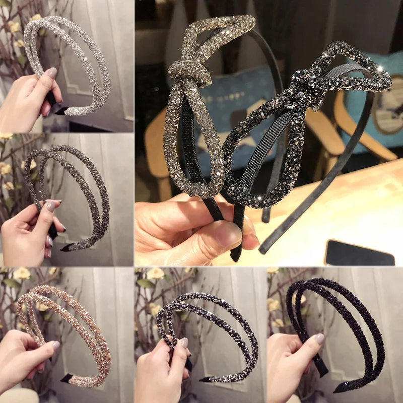

Fashion Rhinestone Exquesite 10 Colors Big Bow Hairband Shining 2019 New Arrival Cross Hair Accessories Crystal 1PC Graceful