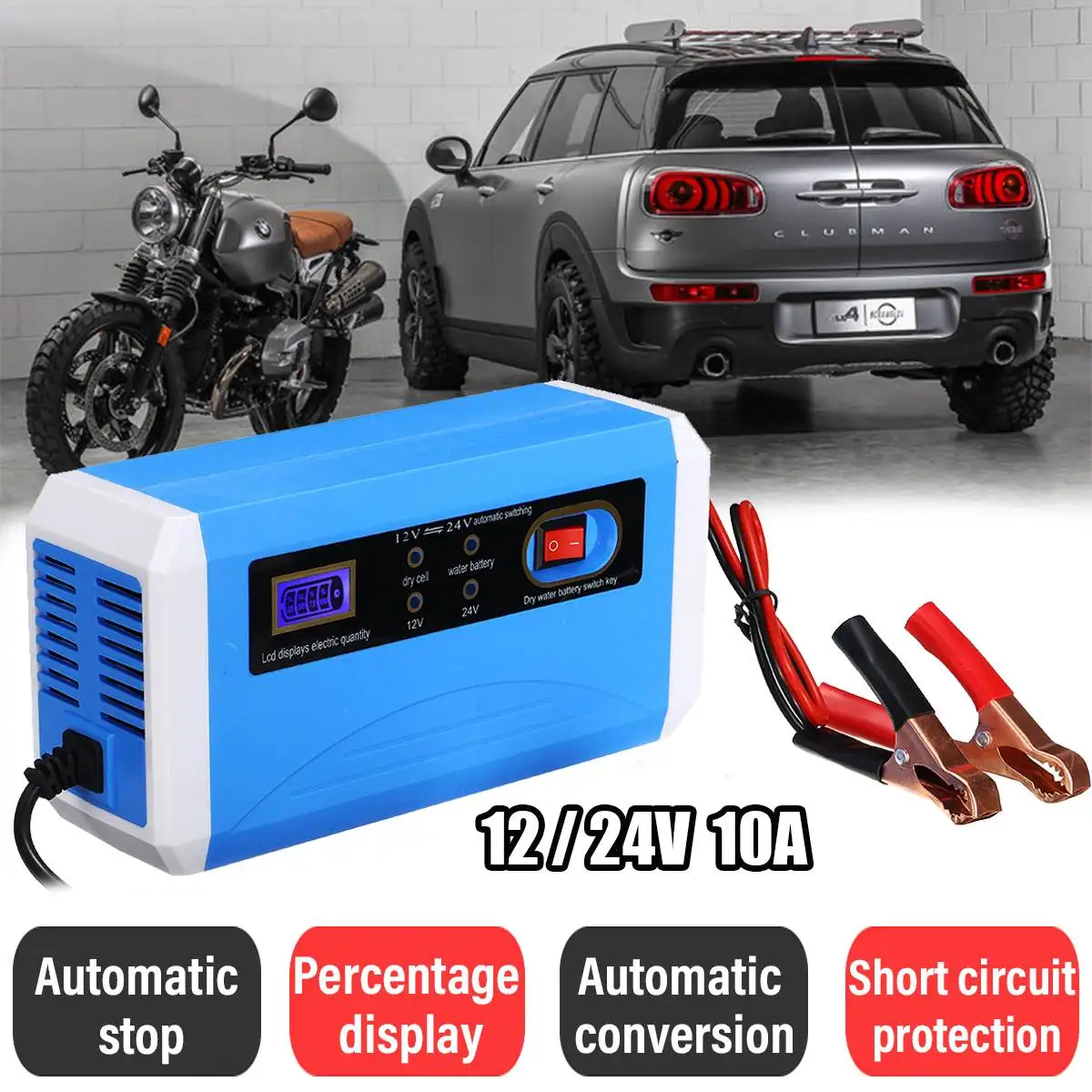 

12V/24V Portable Car Battery Charger Automatic 220V Smart Intelligent Power Charging Wet Dry Lead Acid Battery for Motorcycle