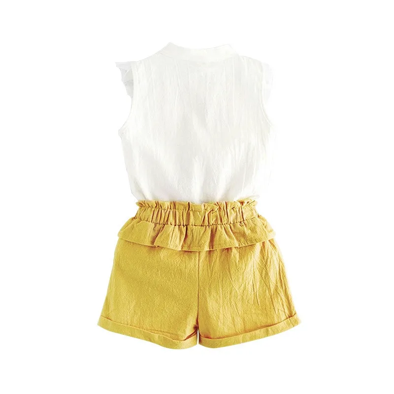 Girls Suits Summer Style Kids Beautiful Floral Flower Sleeve Children O-neck Clothing Shorts Suit 2Pcs Kids Clothes