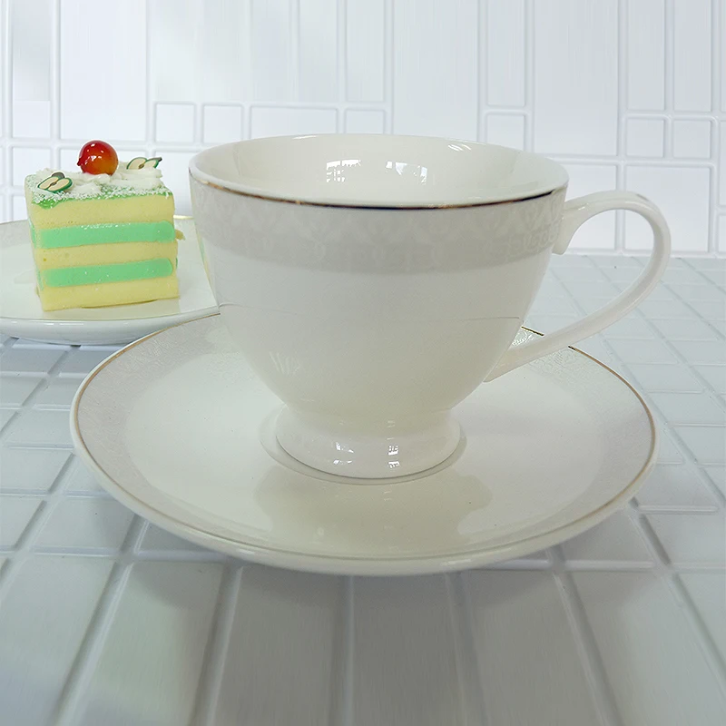 

High quality bone china handmade Tea set Light gray pattern gold stroke A set of 12 pieces 220ml Birthday Holiday Gift