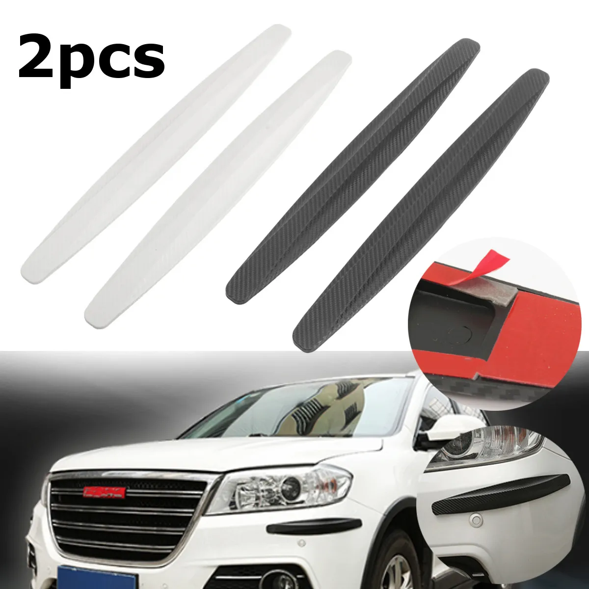 

1 Pair Carbon White Black Car Bumper Corner Protector Door Guard Protective Cover Strip Rubbing Trim