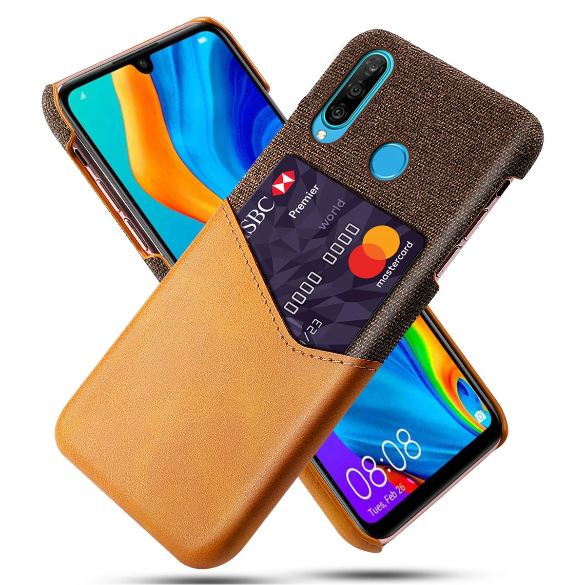 

Case for Huawei P30 Lite PU Leather Soft Fabric Splicing Cloth Shockproof Fundas with Card Slot for Huawei Honor 10i Nova 4e