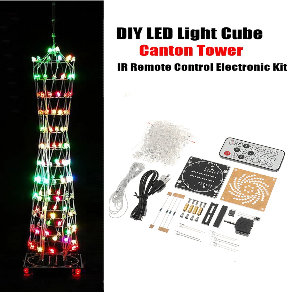 LEORYFull Цвет DIY светодиодный светильник Cube Canton Tower люкс беспроводной пульт дистанционного управления электронный комплект цветной светодиодный набор
