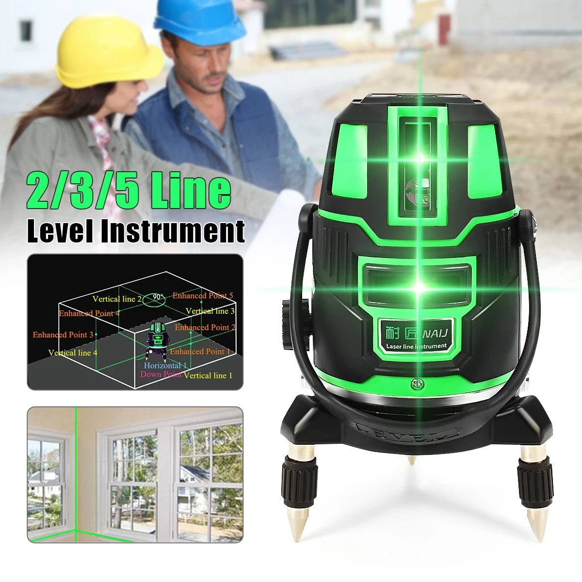 

360 Rotary Level 2/3/5 Cross Lines Green Laser Self-Leveling Measure Tool Set US Plug Radius Indoor/Outdoor Alternating Direct