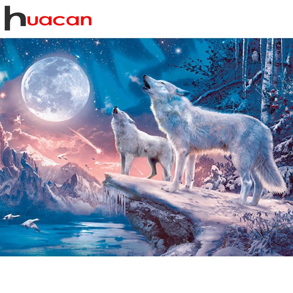 

Huacan Full Square Diamond Painting Animal Wolf Night Rhinestone Mosaic 5D DIY Diamond Embroidery Cross Stitch Home Decor Gift