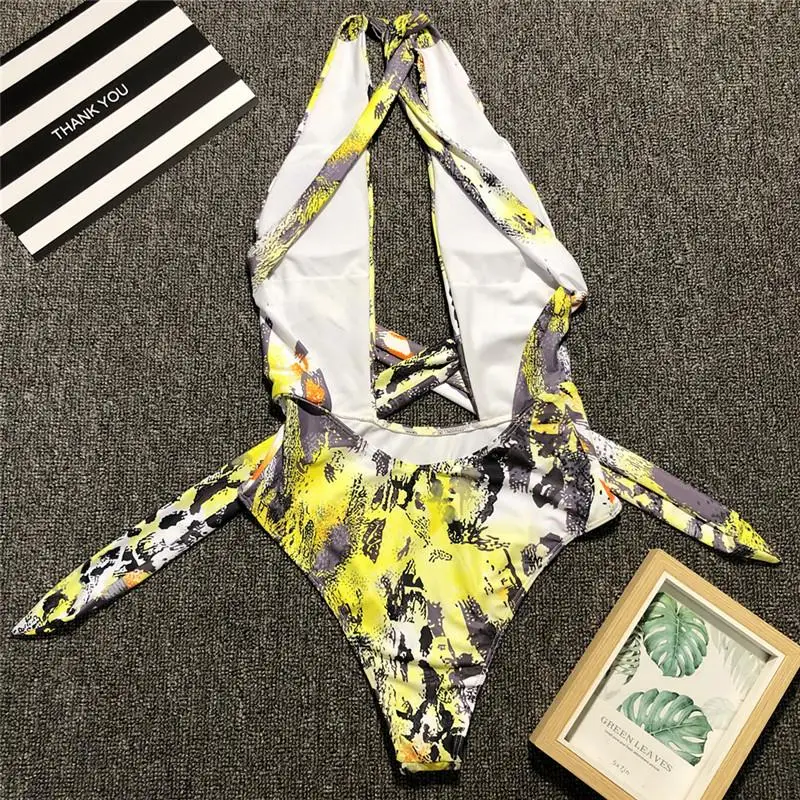 Misswim Leopard Цельный купальник Женская повязка Монокини Sexy Бикини c хомутом 2019 спинки
