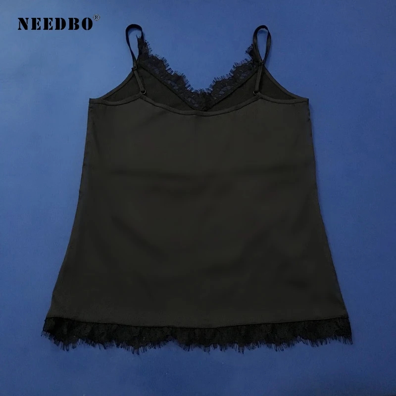 NEEDBO женские топы белый черный топ женский сексуальный кружевной атласный