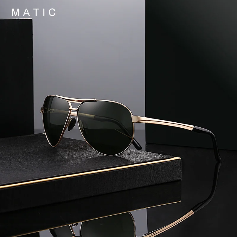 

MATIC Fashion Polarized Lens Retro Aviation Sunglasses For Men's Women Driver's Anti-glare Night Vision Gold Big Sun Glasses