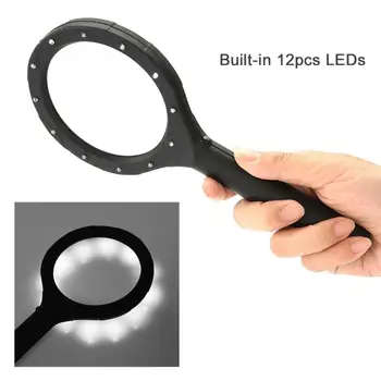 

3X Magnifier Handheld Illuminated 12 LED Magnifying Glass Lens Book Page Reading Magnifier Braces & Supports