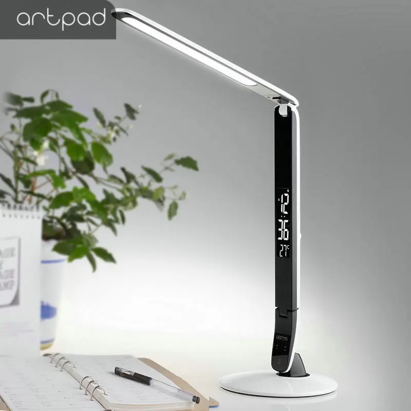 

10W Modern Table Desk LED Lamp with USB Port Dimmable Foldable Table Reading Lamp Light with Clock Alarm Calendar Temperature