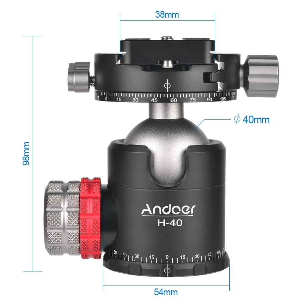 Andoer H-40 двойная панорамная головка с ЧПУ шаровая Головка Одноместный u-образный дизайн для штатива монопод DSLR ILDC камеры макс. 20 кг