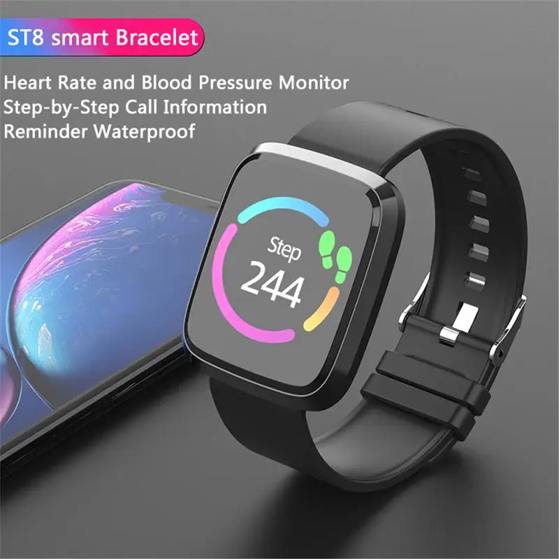 

ST8 Smart Wristband Large Color Screen Heart Rate Blood Pressure Detection Step Count Call Message Reminder Waterproof Sport Fit