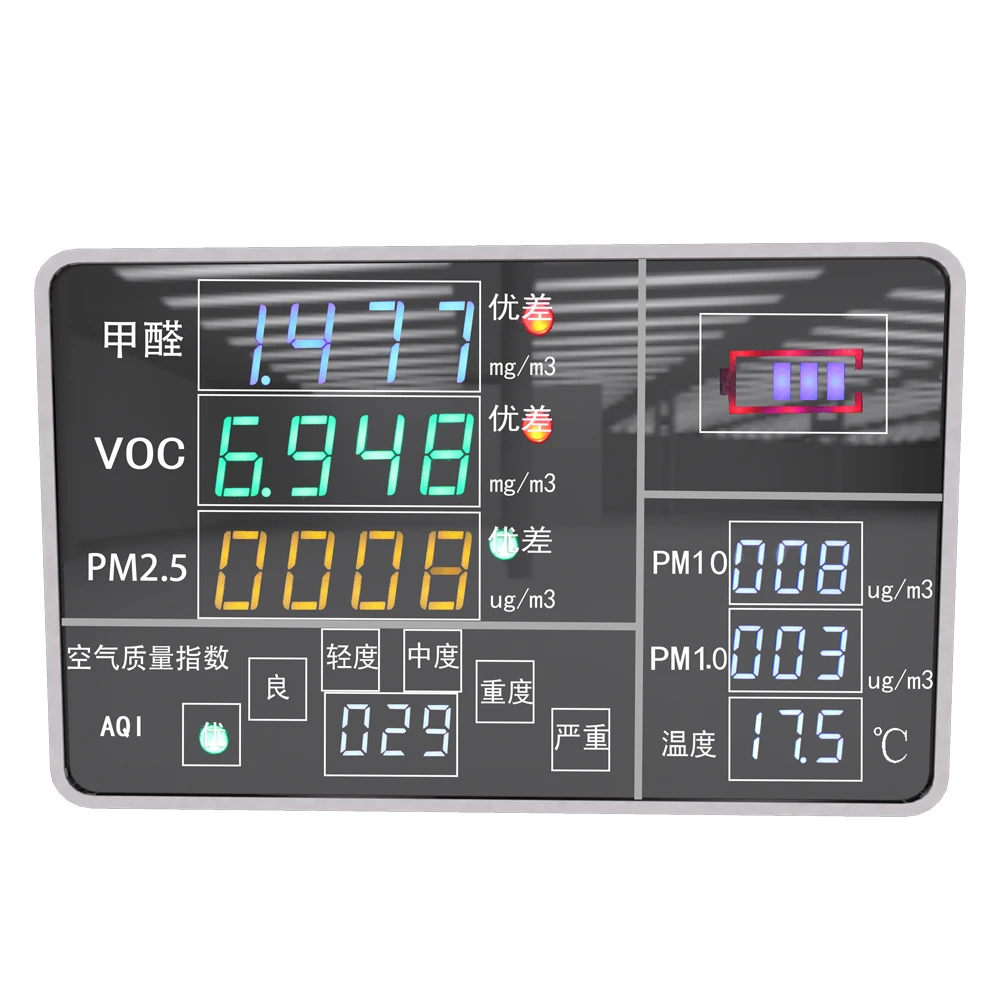 9 в 1 цифровой Дисплей USB Перезаряжаемые HCHO VOC PM2.5 PM10 PM1 детектор Анализатор качества воздуха Термометр Дисплей Батарея Мощность
