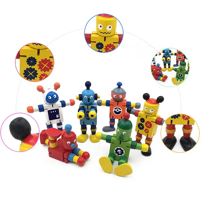 Деревянные Ранние развивающие игрушки творческая индивидуальность строительные блоки Игрушки Трансформеры эластичный робот для детей