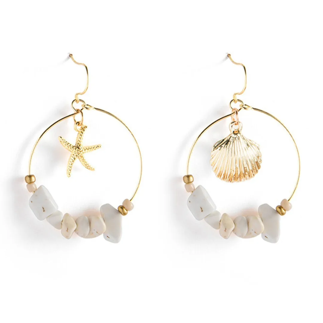 

Vintage Gold Alloy Circle Stone Beads Earring For Women Boho Starfish Sea Shell Drop Dangle Earring Summer Jewelry Shellhard