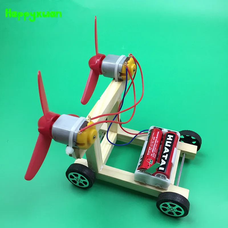  Happyxuan DIY Wind Power Electric Car Kit for Kids Wood Educational Science Physics Experiments Cir - 32787551887