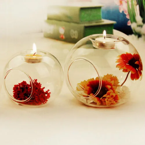 

Crystal Glass Round Candle Tea Light Holder Candlestick Birthday Engagement Wedding Party DIY Decorations Transparent