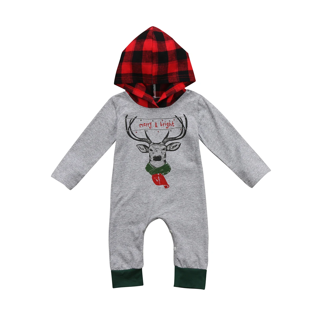  Pudcoco 2018 Newborn Baby Boy Girl Xmas Reindeer Romper Patchwork Hooded Jumpsuit Christmas Hoodies