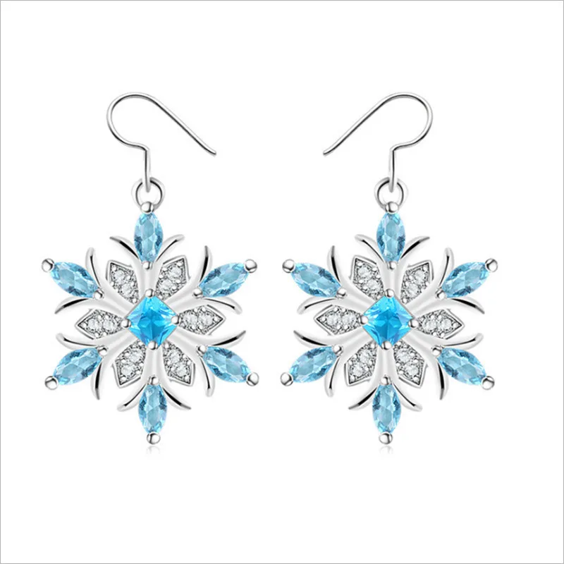 

Elegant Women Dangle Earrings Creative Silver Blue Snowflake Shape Ear drop Chic Long Drop Earrings 1PC