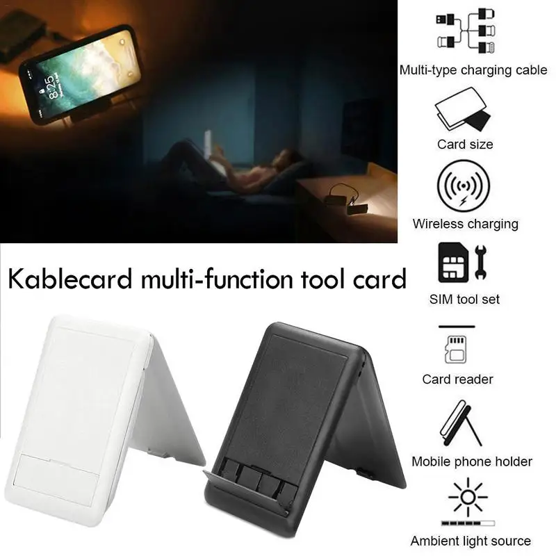 

Multifunctional Tool Card with 6 Data Cables Digital Storage and Organization Case Support Wireless Charging Phone Holder Stand