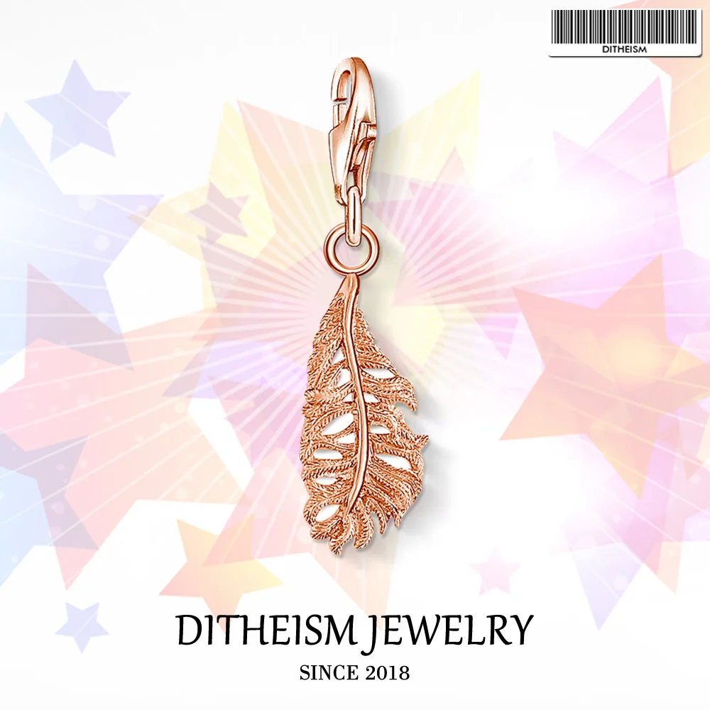 

Rose Feather Charms Pendant,2018 Fashion Jewelry 925 Sterling Silver Trendy Gift For Women Girls Fit Bracelet Necklace Bag