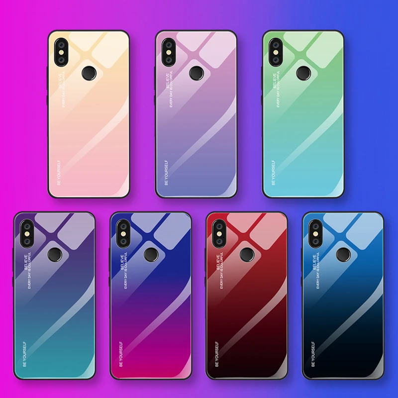 

Colorful Gradient Tempered Glass Phone Case for Xiaomi Mi 9 SE A1 A2 Max3 Mix3 Redmi note 7 6 5 Pro Cover Protective Back Shell