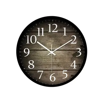 

1PCS Wall Clock Hanging Metal Frame Modern Large Mute Creative Wood Pattern Living Room Clock without Battery