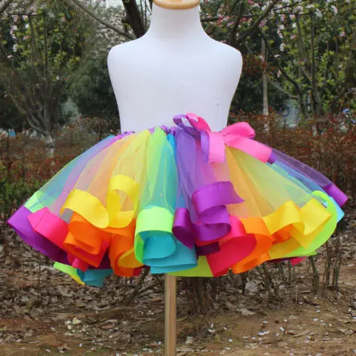 Милая красочная юбка-пачка для детей; Радужная пачка из тюля для девочек; мини-юбки; разноцветная юбка с вышивкой для девочек