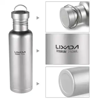 Lixada Outdoor Tableware 500ml/750ml Titanium Water Bottle with Extra Plastic Lid Ultralight Outdoor Camping Hiking Cycling