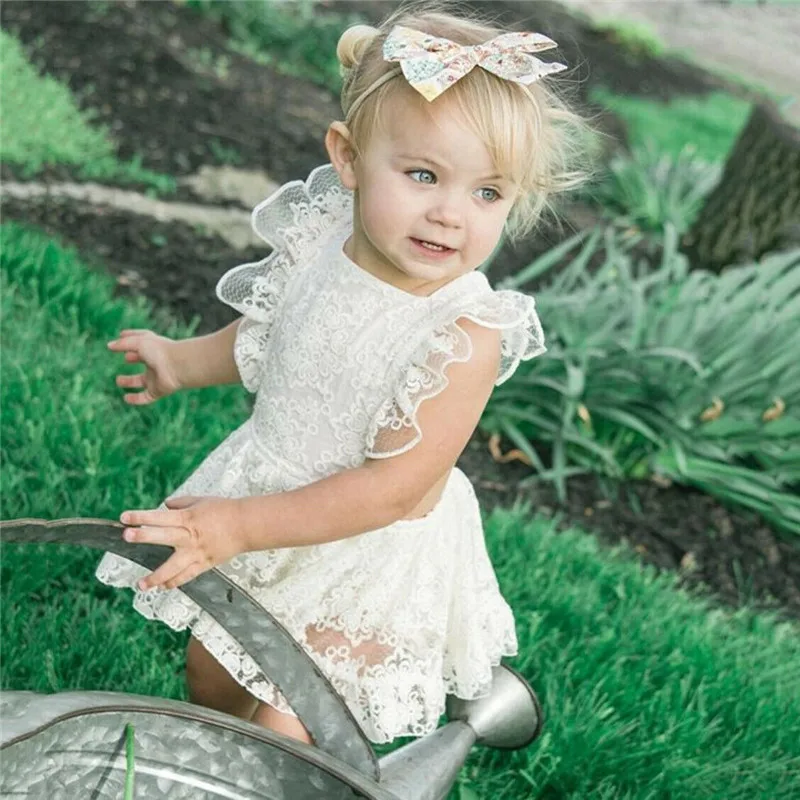 

1-5T Toddler Kids Baby Girl Clothes Boho Beach Summer Ruffles White Lace Dress Elegant Cute Party Princess Formal Dress Sundress