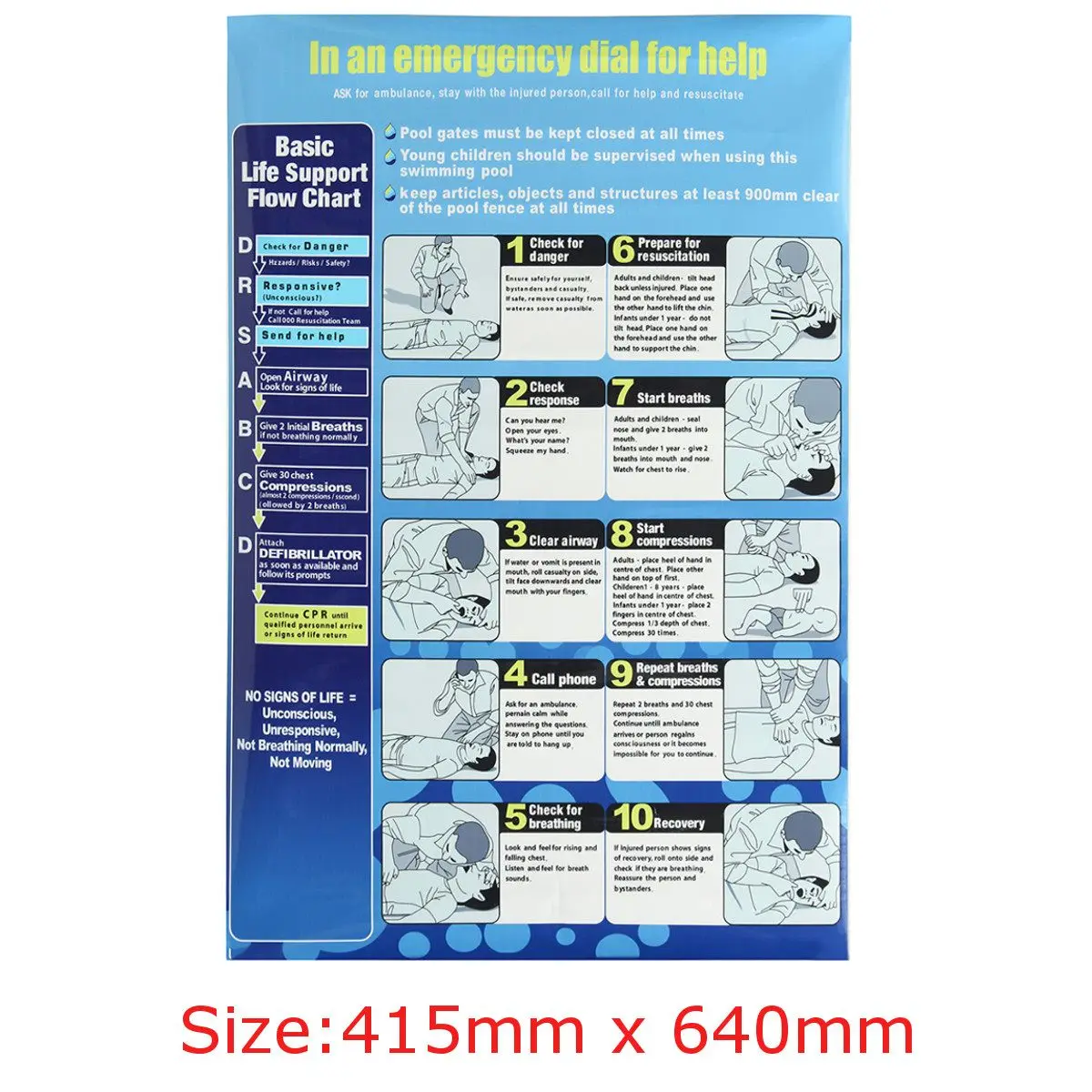 

CPR Resuscitation Chart DRSABC Safety Sign Compliant PVC Wall Sticker Swimming Pool Spa 415mm x 640mm