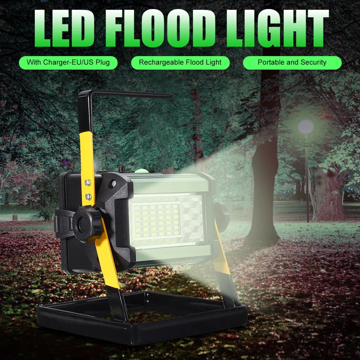 

50W Rechargeable Flood Spot Light 36LED EU/US Plug Camping Outdoor Portable Flashing Security Lamp LED Flood Lights with Charger