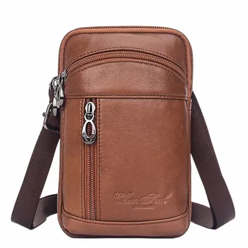 

Leather Mini Cross Body Bag Men's Shoulder Messenger Bags Male Cell Phone Case Wallet Hip&Bum Belt Waist Pack Famous Brand