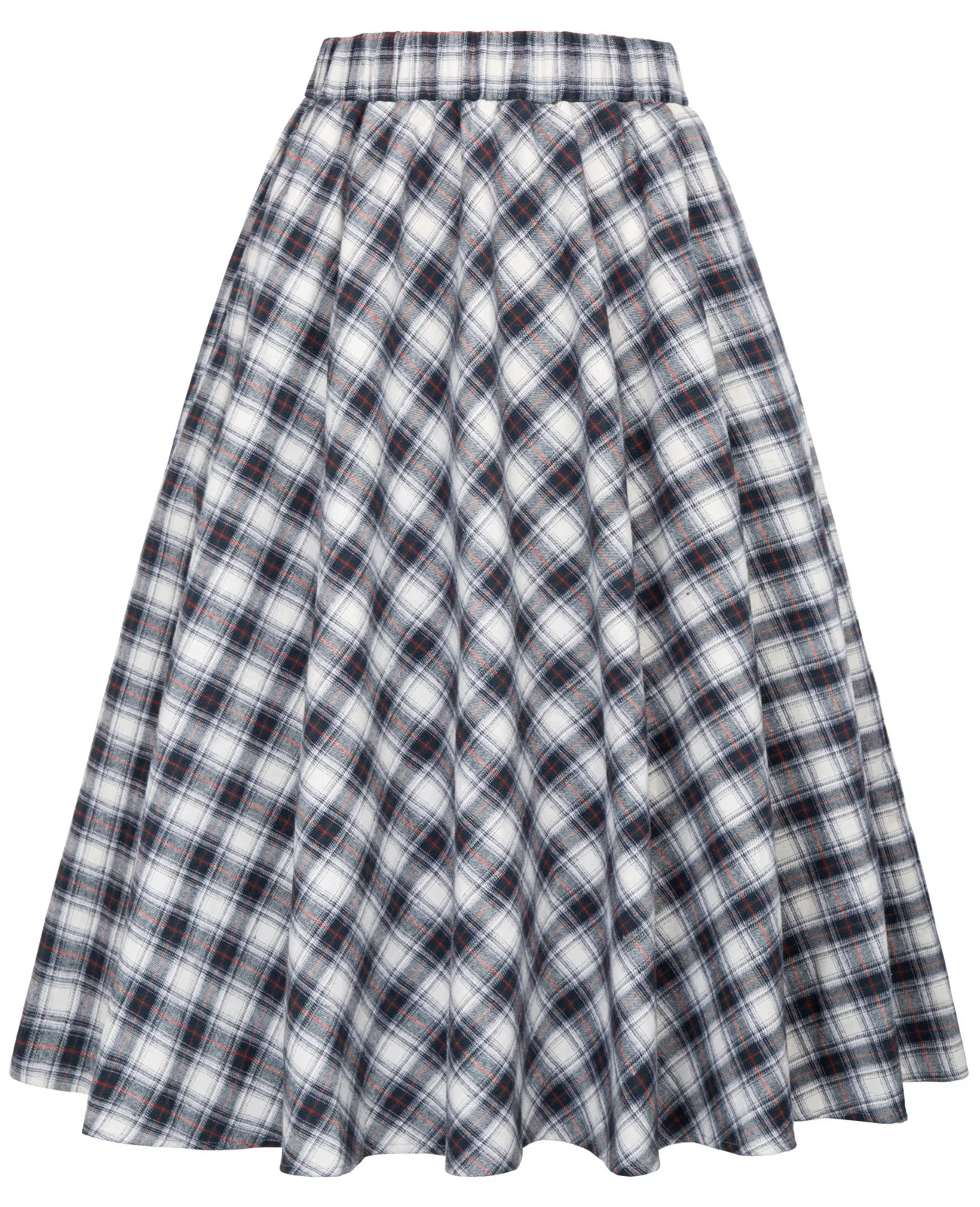 

classy Women Vintage skirt Fashion pockets decor Grid Pattern Plaid A-Line skater Skirt elastic high waist knee length skirts
