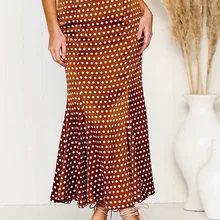 Модная богемная юбка макси в горошек для женщин, летняя пляжная юбка до середины икры с высокой талией