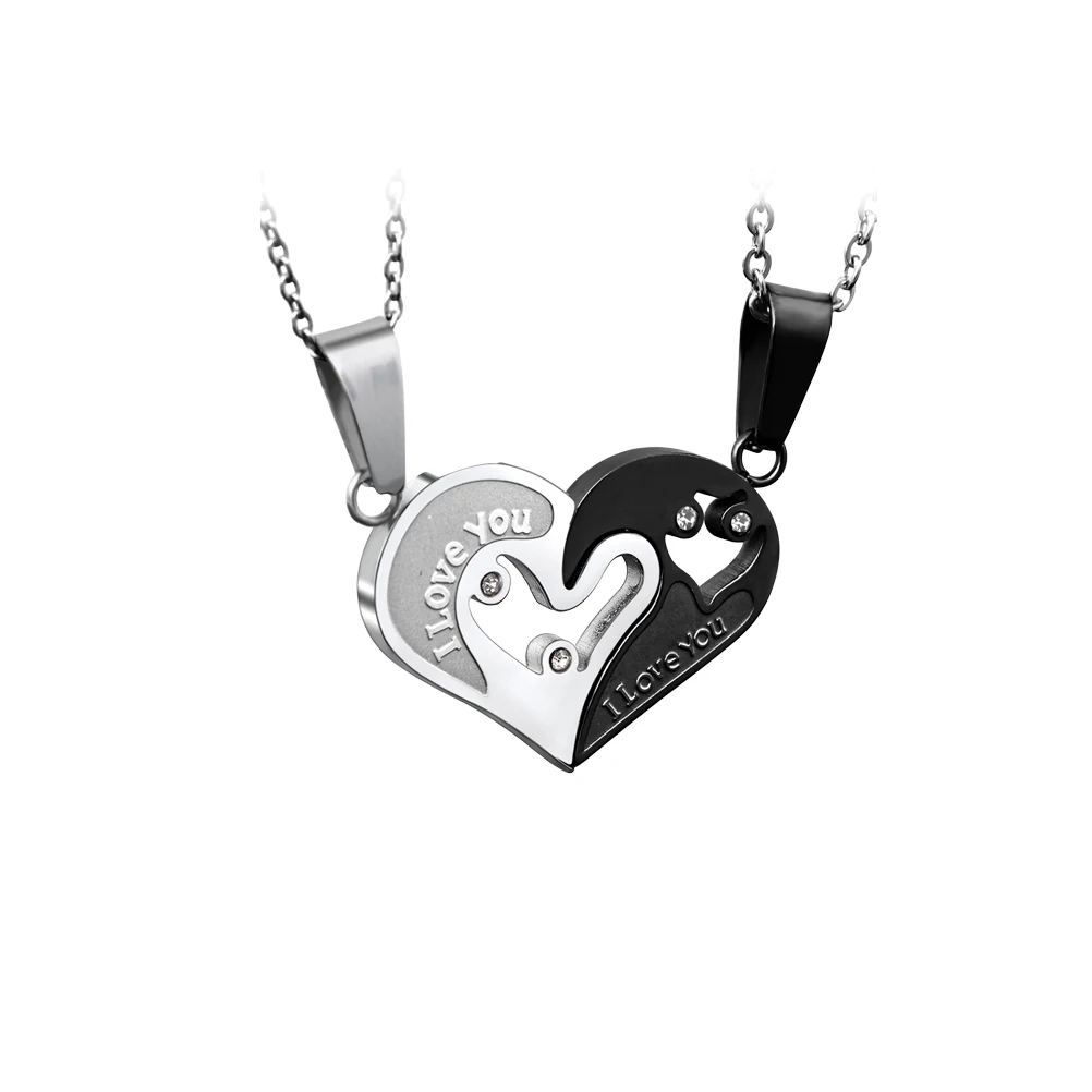 

1 Pair Lovers Necklaces Set Never Separate Heart Hanging I Love you Gift Necklaces Neck Decor Pendants for Women Couple Girls