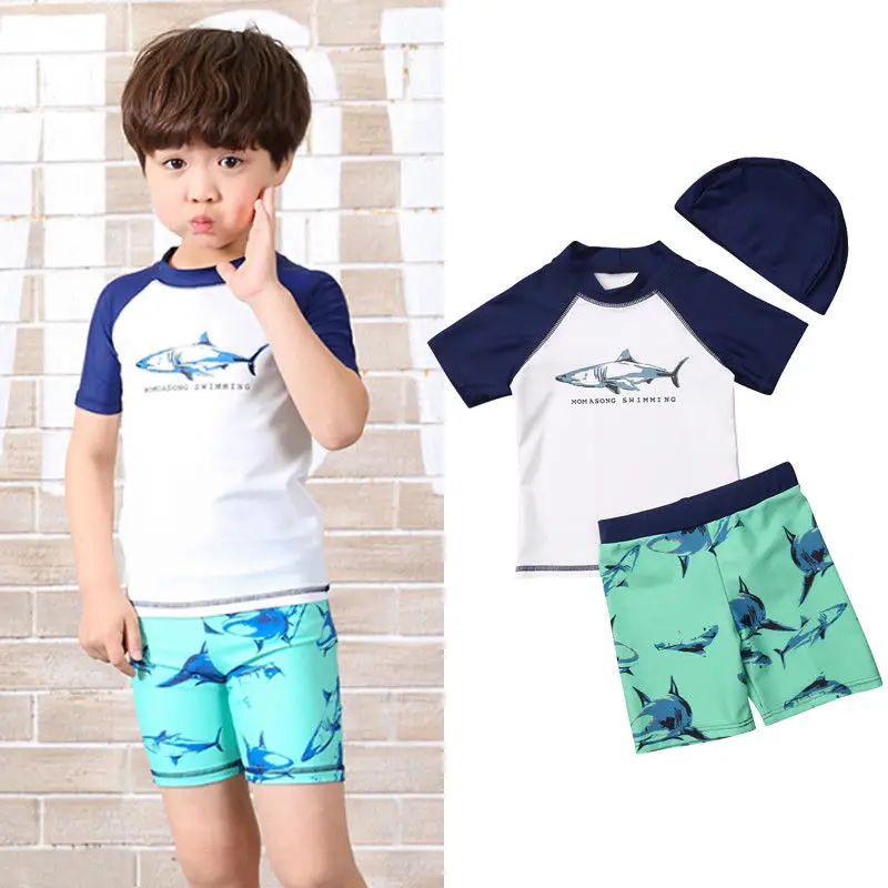 Toddler Kids Boy Shark Swimwear Clothes Set Summer Short Sleeve Top