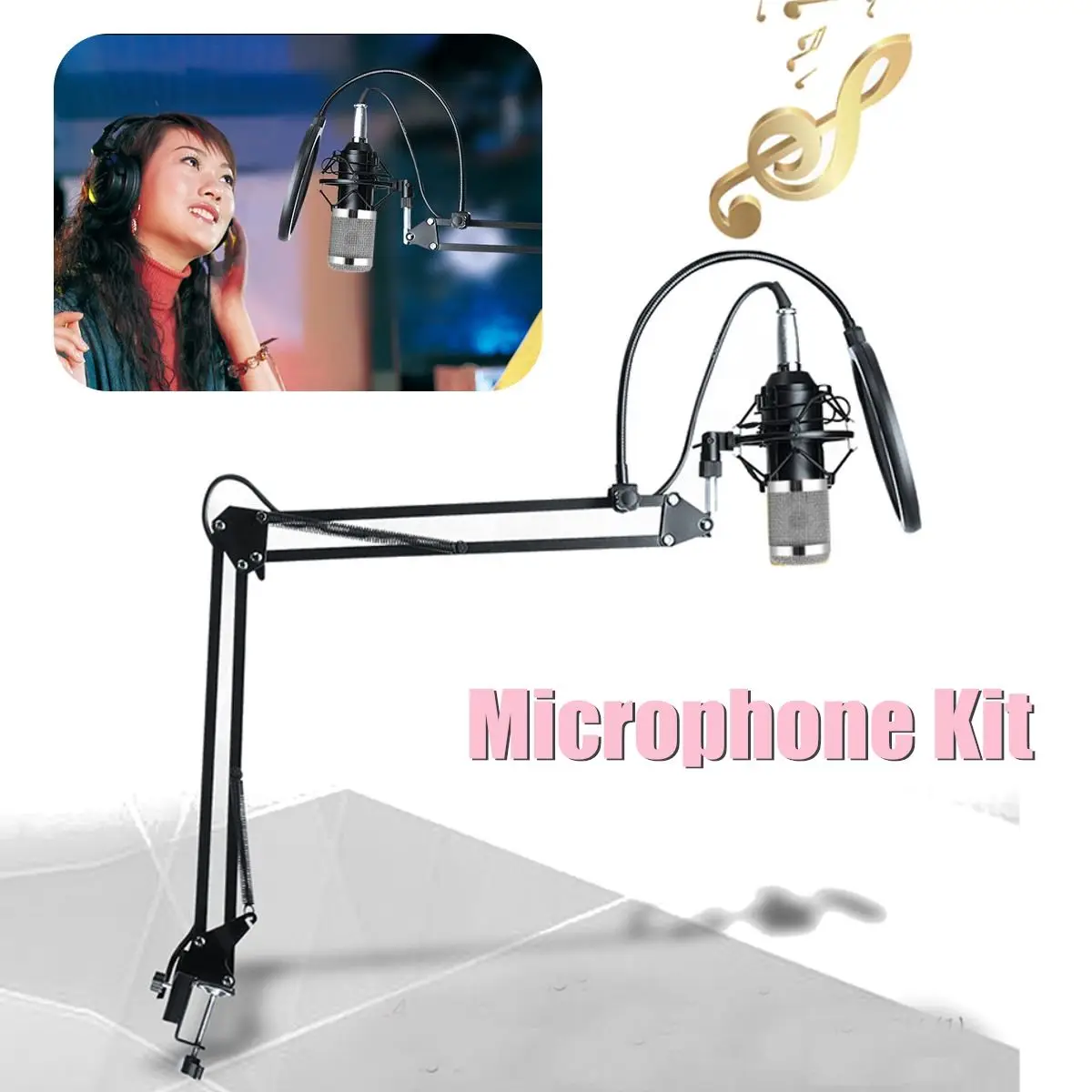 

Audio Condenser Microphone Studio Kits Boom Scissor Arm Stand Professional Vocal Recording KTV Computer Microphone Shock Mount