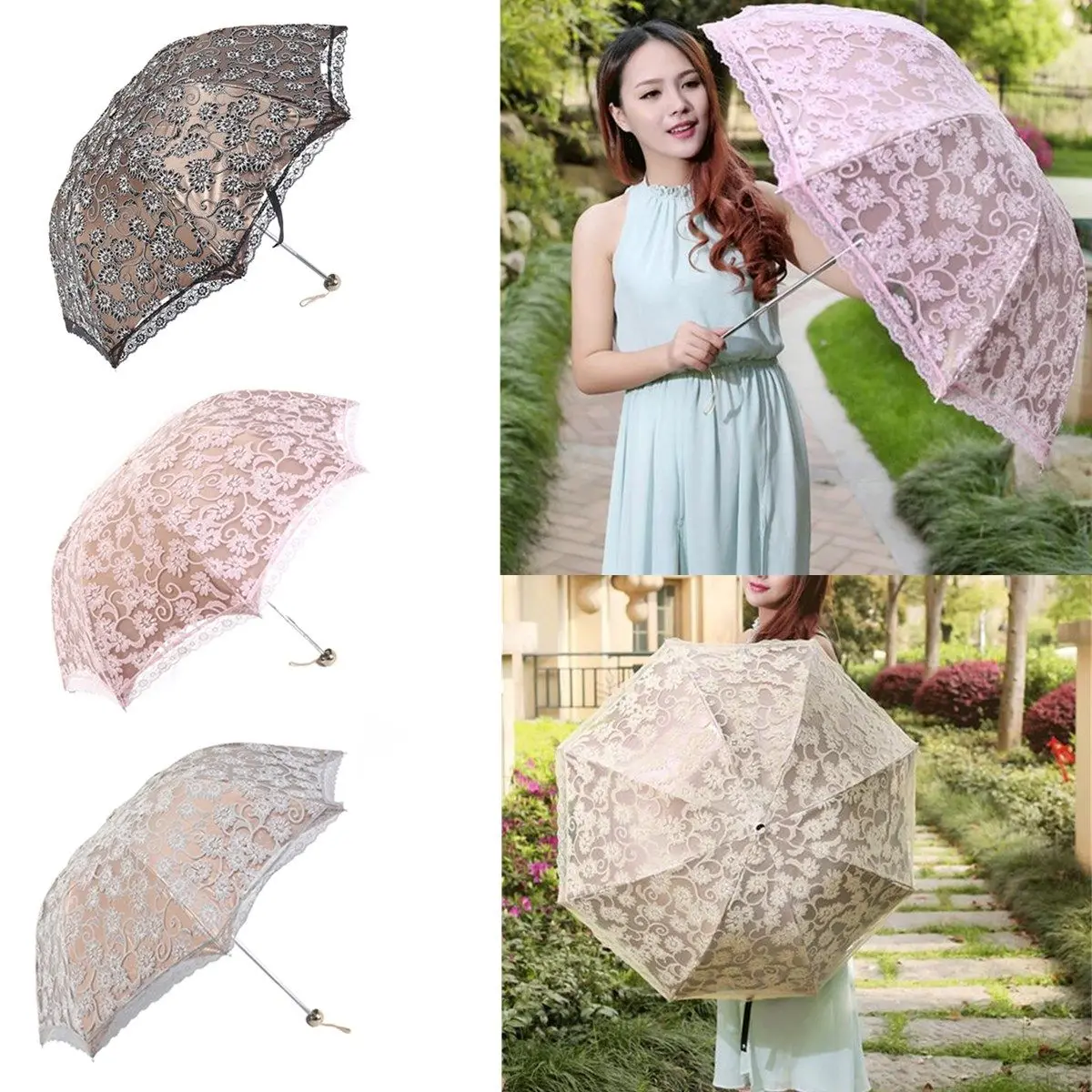 Anti UV Elegant Princess Lace Sunshade Umbrellas Women Sun Rain