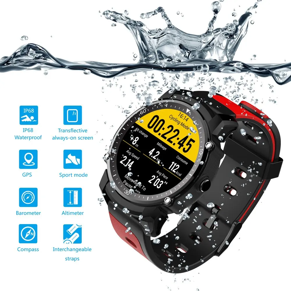 Sports Smart Watch Android 5.0 And Ios 8.0,Ip68 Waterproof Heart Rate Monitoring,Pedometer,Gps Information Reminder Sports Wat