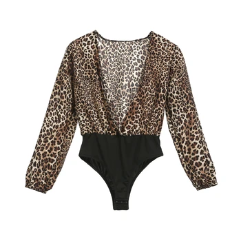 

Fashion Sexy Women Long Sleeve Leopard Bodycon Jumpsuit Romper V Neck Playsuits Clubwear